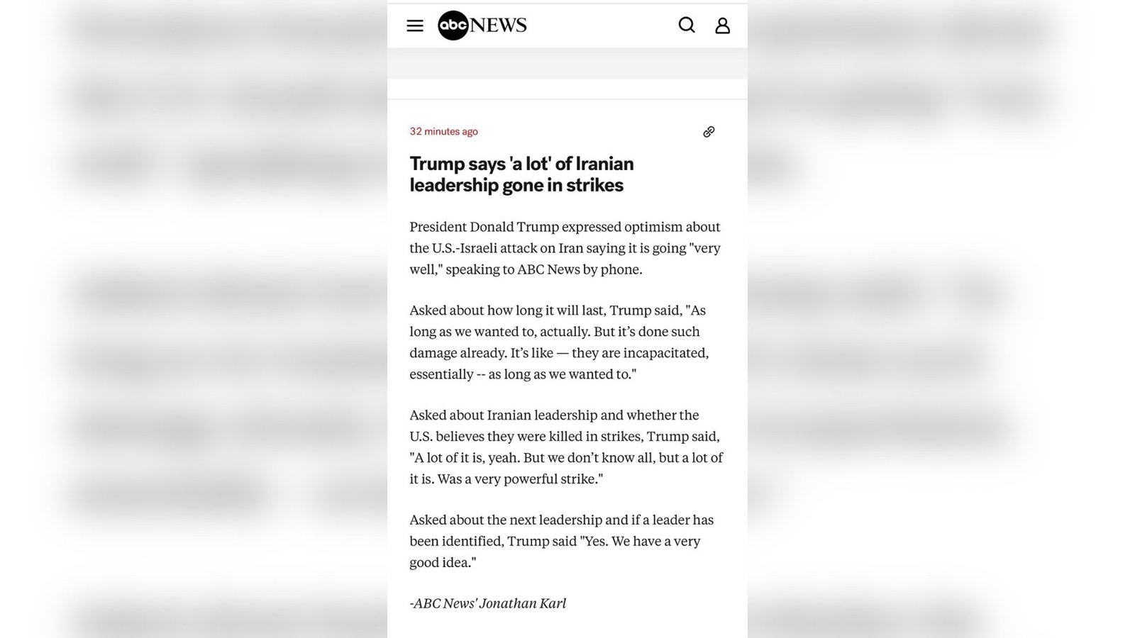  ترامپ: «بخش زیادی» از رهبری ایران در حملات از بین رفته‌اند            