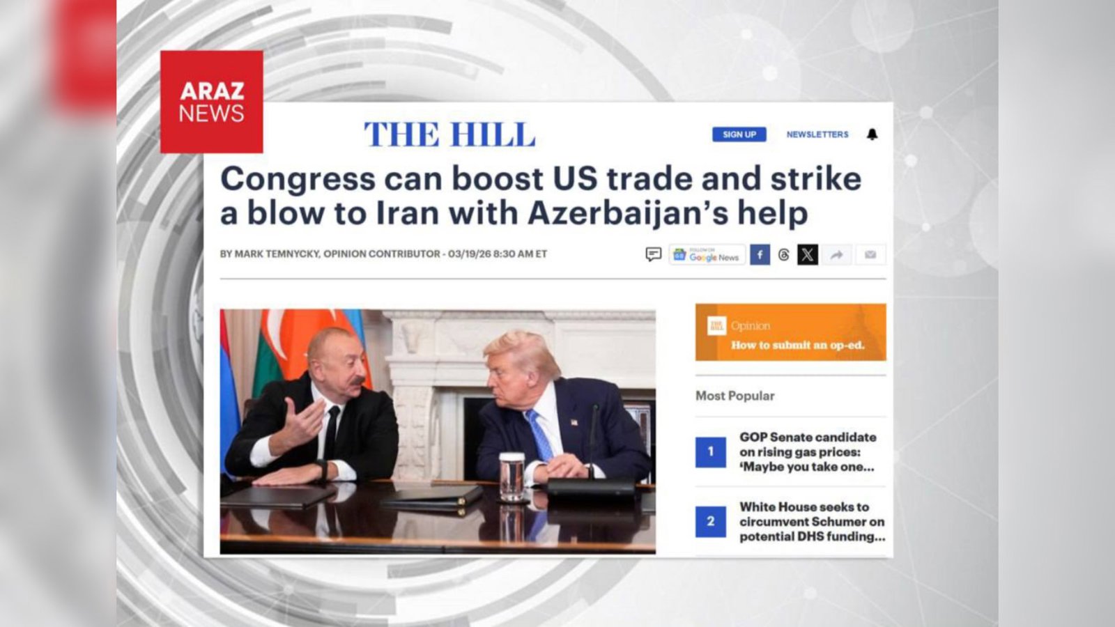  The Hill: Azərbaycan ABŞ-ın İranı məhdudlaşdırmaq strategiyasında əsas rol alır