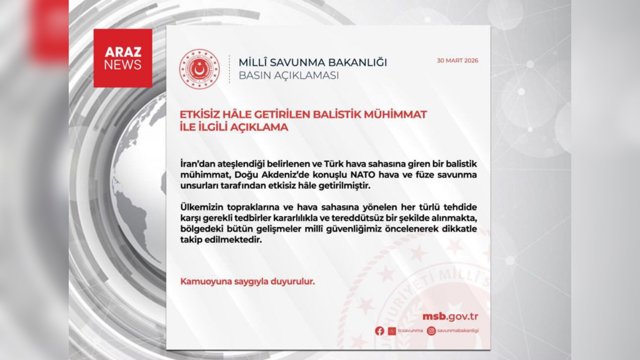 Türkiyə: İrandan atılan ballistik raket zərərsizləşdirildi