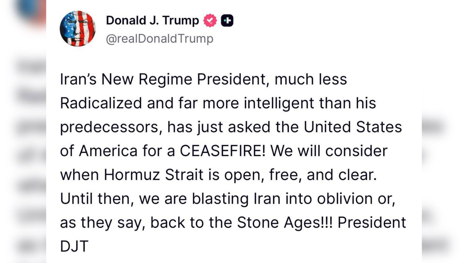  ترامپ: آمریکا آتش‌بس با ایران را پس از باز شدن تنگه هرمز بررسی می‌کند       