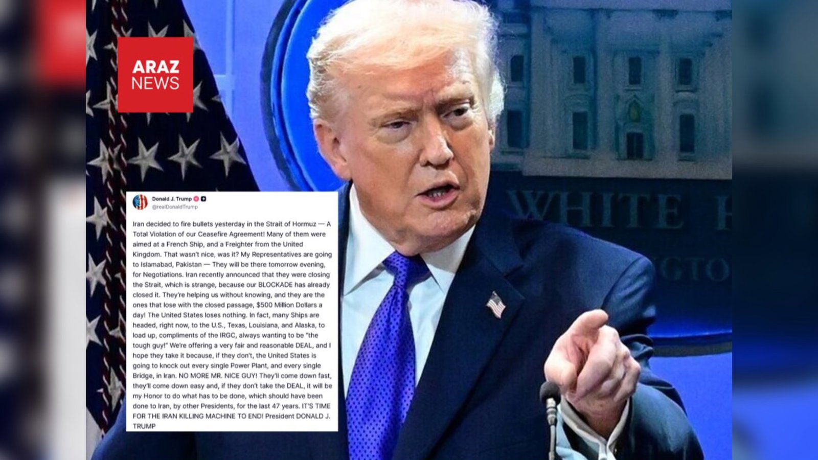  Trampın İran rejiminin Hörmüz boğazını bağlamasına reaksiyası: “Bütün elektrik stansiyalarını və körpüləri vuracağıq”