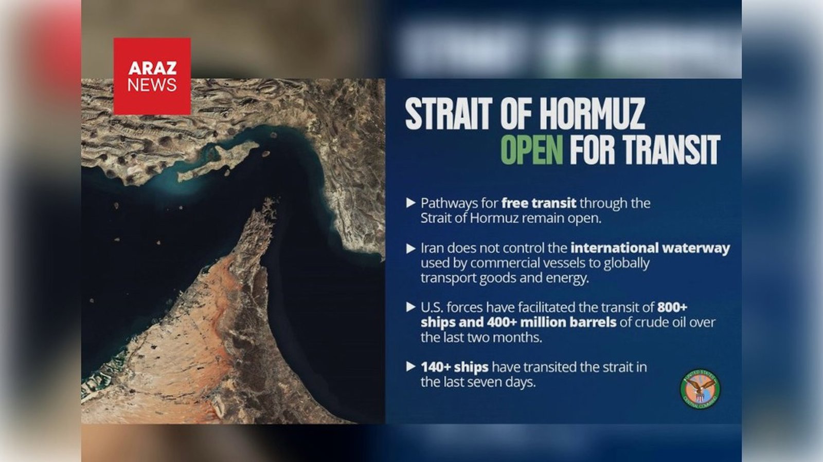 Sentkom: Hörmüz boğazı açıqdır və İranın onun üzərində heç bir nəzarəti yoxdur