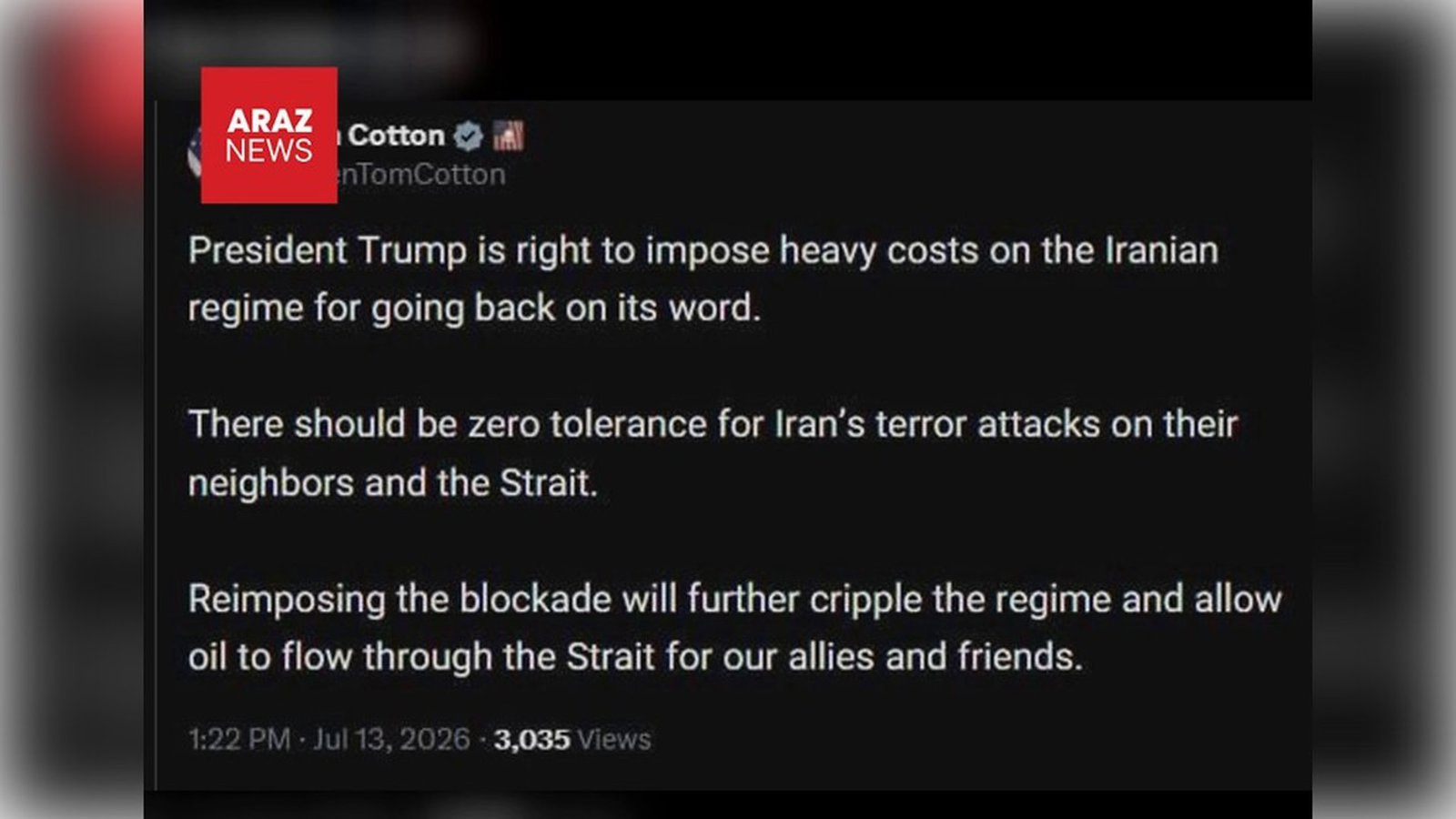 Tom Cotton: Tramp İslam Respublikasına ağır xərc qoymaq hüququna malikdir