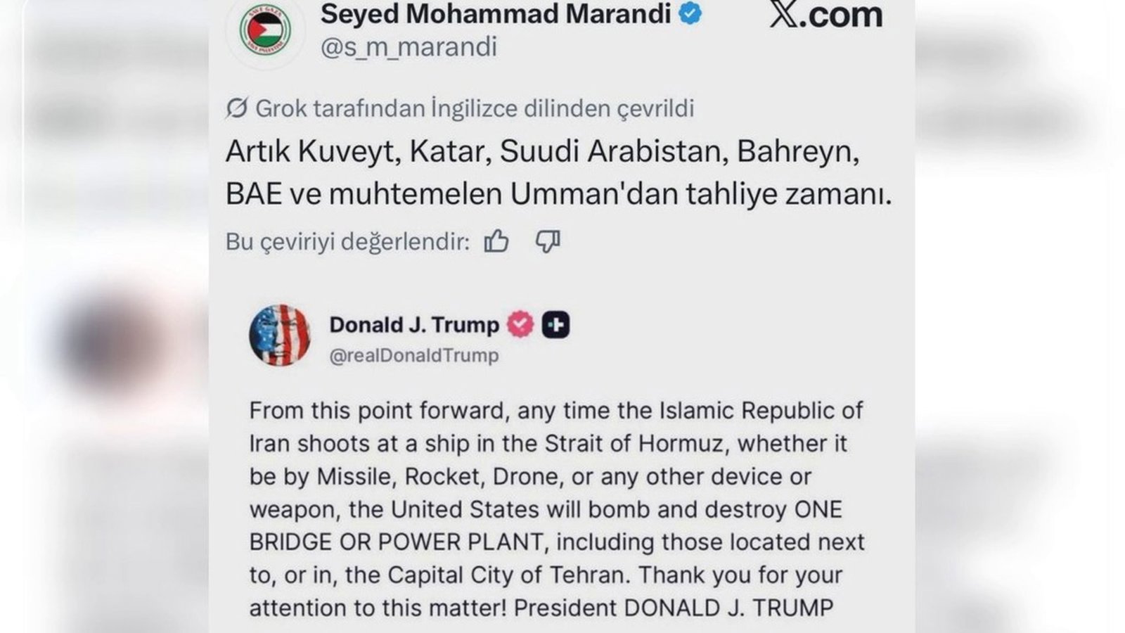 واکنش مرندی به تهدید ترامپ: زمان تخلیه کویت، قطر، عربستان، بحرین و امارات فرارسیده است