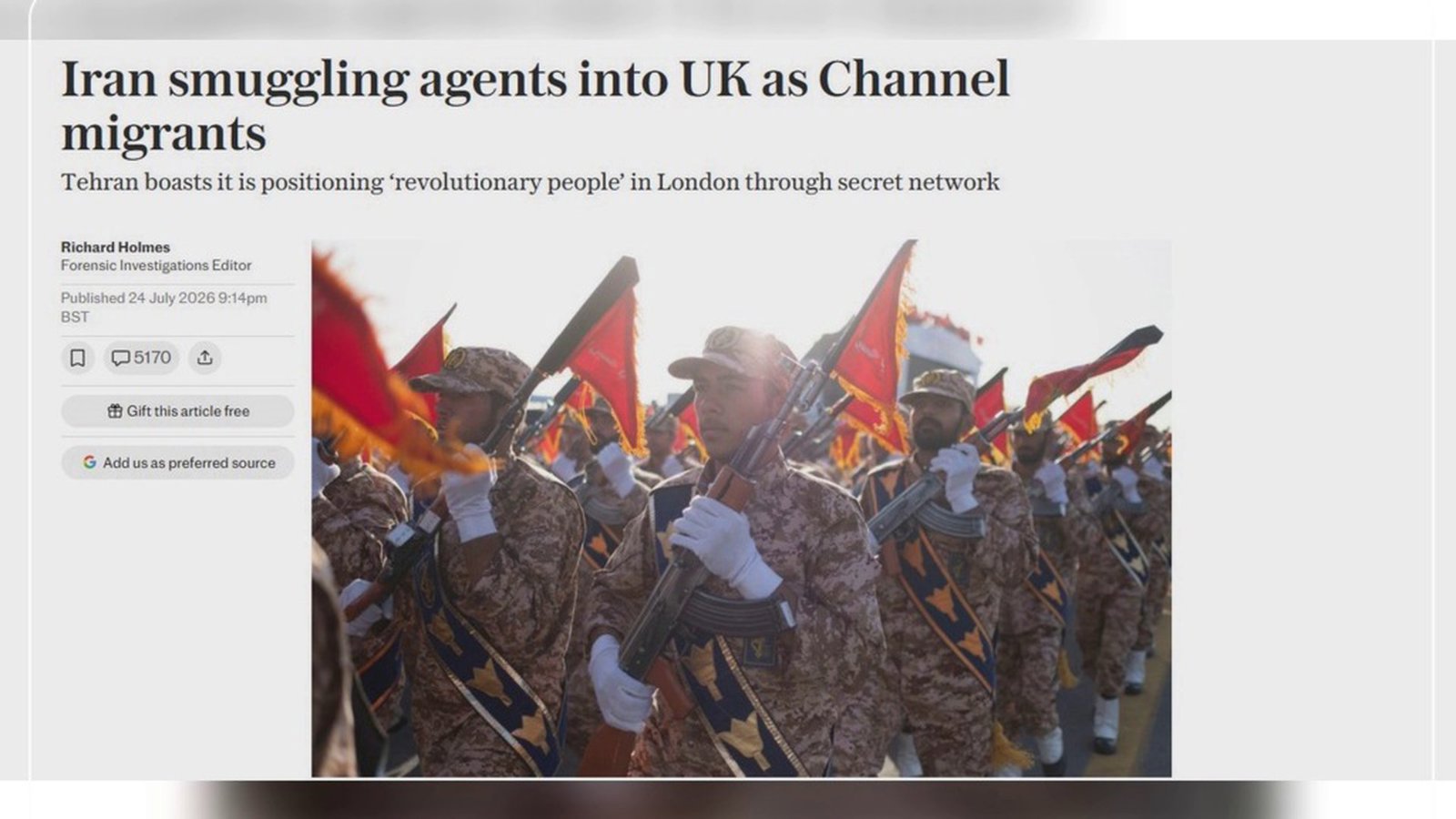 Telegraph: İslam İnqilabı Keşikçi Korpusu öz agentlərini Mançe kanalındakı qaçqın marşrutu ilə Böyük Britaniyaya soxur