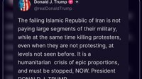 ترامپ از فروپاشی جمهوری اسلامی گفت: «حقوق بخش بزرگی از نظامیان پرداخت نمی‌شود و کشتار معترضان بی‌سابقه است»