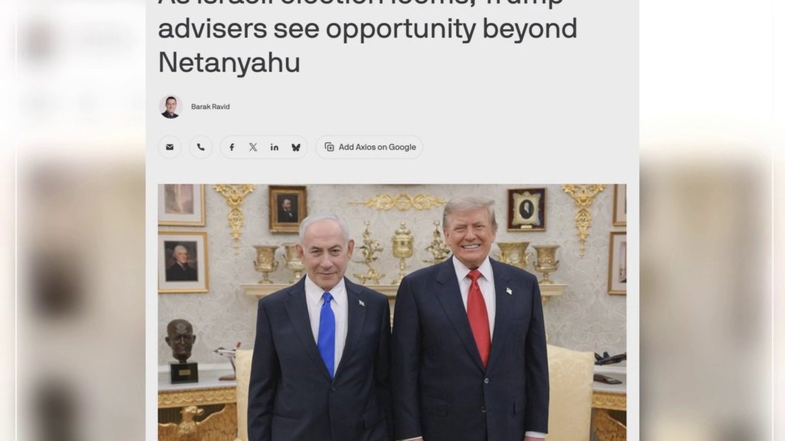 İsrail seçkiləri ərəfəsində Axios: Trampın müşavirləri Netanyahusuz İsraillə işləməyi daha asan hesab edir