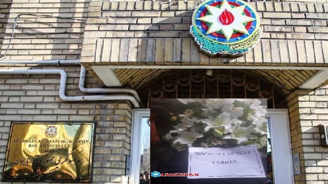 اهدای دسته گل یابود به کنسول گری جمهوری آزربایجان در سالگرد فاجعه نسل کشی خوجالی