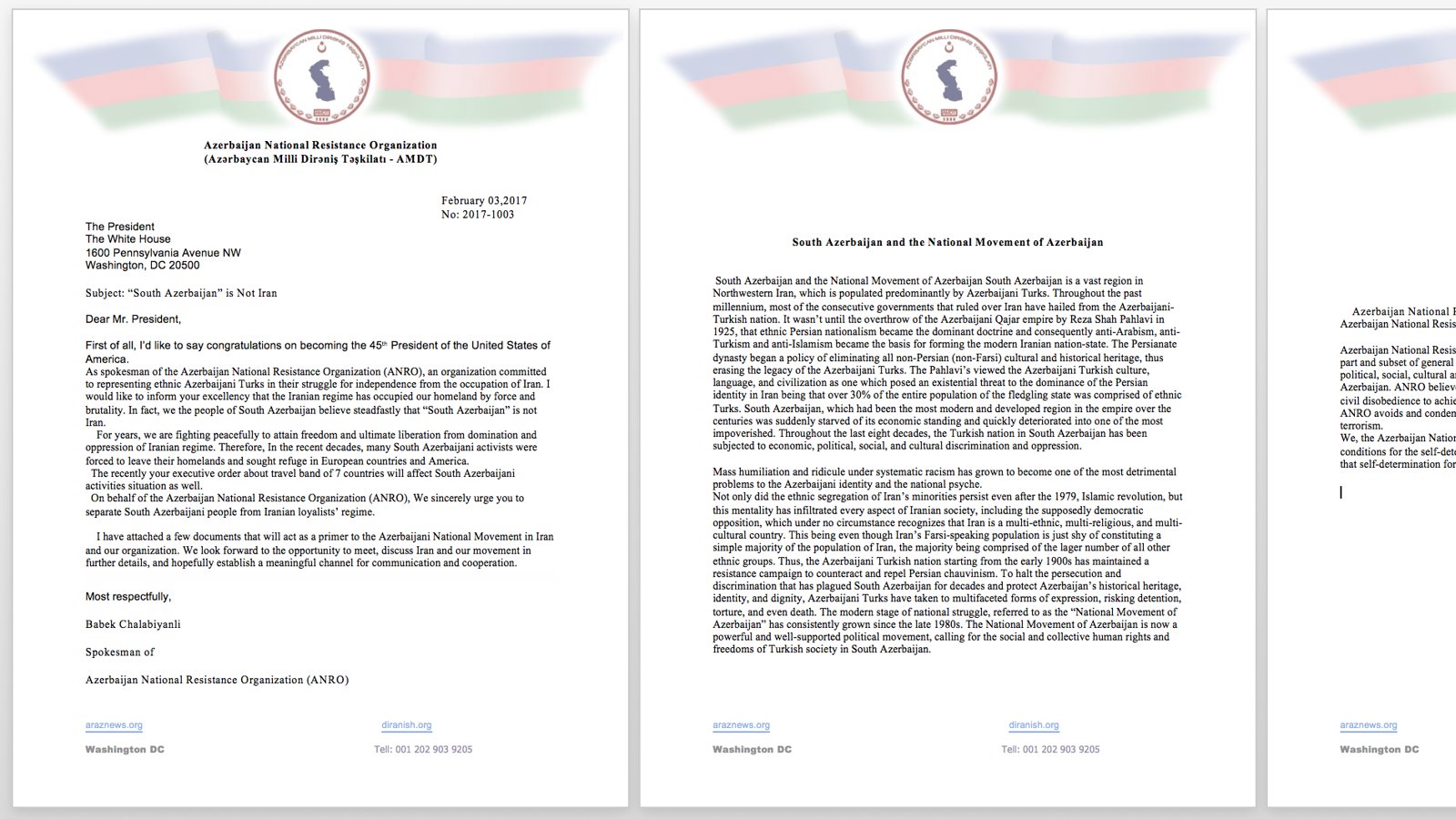 بابک چلبیانلی طی نامه ای به ترامپ: آزربایجان جنوبی ایران نیست حساب مردم آزربایجان جنوبی را از ایران جدا کنید