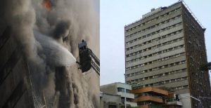 ساختمان ۱۷ طبقه تولیدی و تجاری پلاسکو تهران بر اثر آتش سوزی فرو ریخت +...
